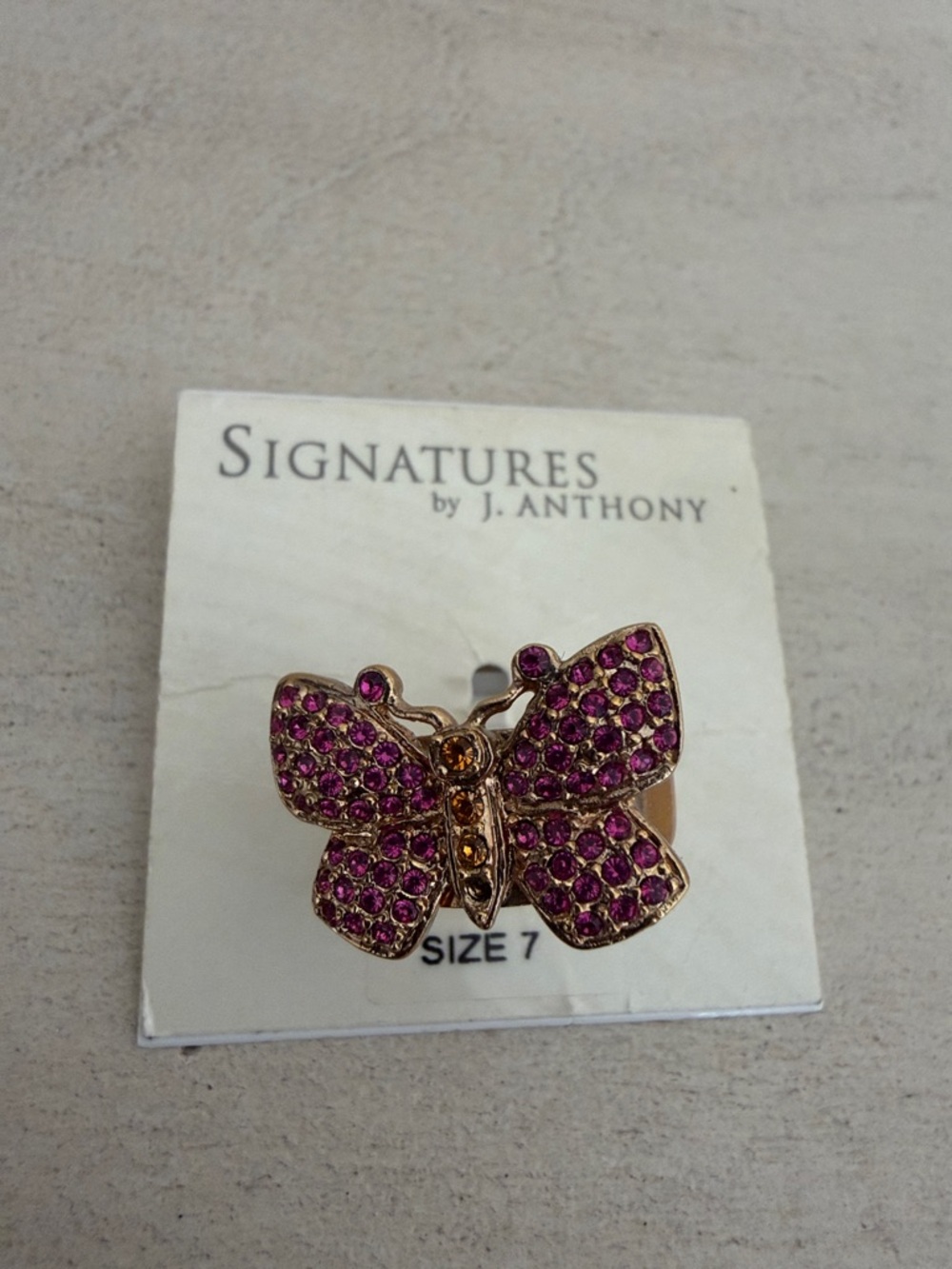 Signature Gold-Tone Butterfly Ring with Pink Crystals